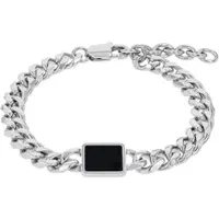 Amor Panzerarmband , edelstahlfarben, schwarz, schwarz, Armbänder, Herren, 23cm, Edelstahl, Panzerarmband, mit Achat