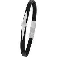 Amor Armband "Kreuz", edelstahlfarben, schwarz, Armbänder, Herren, 22cm, Edelstahl Leder, Edelstahl, Leder, Armband