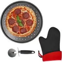 MamboCat 3-tlg. Pizzablech Set TAVA 1x Blech, 1x Pizzaschneider & 1x Handschuh – 89954