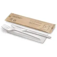 Natureko Kits 3/1 CPLA weiß wiederverwendbar (Messer/Gabel/Papierserviette) (250 Einheiten)