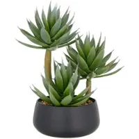 Creativ Green künstliche Pflanze Agave Blue Glow in schwarzer Kunststoffschale mit Kies, 28cm