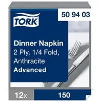 Tork Dinnerservietten Anthrazit, 1/4-Falz, 2‐lagig, 40 cm × 39 cm, 12 × 150 Serv...