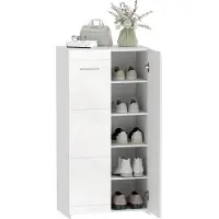 HOMCOM Schuhschrank-55L x 36B x 108H cm-Hochglanzweiß | Gr.: onesize