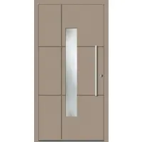 Haustuerenland.de SCHÜCO Aluminium Haustür "ROMINA" ADS 75.SI RC2 Graubeige RAL 1019 beidseitig innen öffnend DIN rechts
