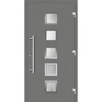 Haustuerenland.de Haustür "SISSI" 79 mm RC3 mit Edelstahl Graualuminium RAL 9007 außen öffnend DIN rechts