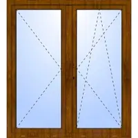 Haustuerenland.de Balkon Doppeltür ohne Pfosten "OSKAR" 2-fach Verglasung GEALAN (abschließbar) Golden Oak holzähnlich beidseitig innen öffnend DIN links