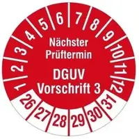 Böttcher-AG Prüfplaketten DGUV Vo3, nächster Prüftermin, 2026-2031, rot, Ø 30 mm, 1.000 Stück