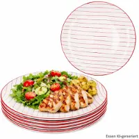 MamboCat 6er Set Speiseteller rot gestreift Steingut √ò25,2cm weiß Essteller groß Grillen