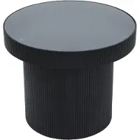 SVITA MIGUEL Beistelltisch mit Glas Coffeetable Couchtisch klein rund Schwarz/Schwarz