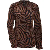 MADELEINE Langarmbluse "Chiffonbluse Viskosebluse mit Zebramuster" Bluse mit Rundhalsausschnitt und Rüschen