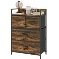 MODFU Kommode Sideboard 60x29x85 cm mit 4 Stoffschubladen und Ablage Industriestil Stahlrahmen verstellbare Füße Rustikales Braun