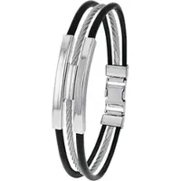 Amor Armband "3-reihig", edelstahlfarben, schwarz, Armbänder, Herren, 21cm, Edelstahl Kautschuk, Edelstahl, Kautschuk, Armband