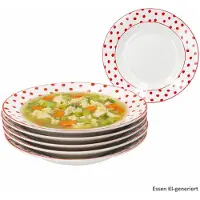 MamboCat 6er Suppenteller Set rot gepunktet 200ml Steingut weiß Salat Pasta