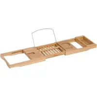 MODFU Badewannenablage Bambus Naturholz 105x22x5 cm verstellbar 70 bis 105 cm mit Ablagefach und Edelstahl Tragarme für entspannte Bademomente