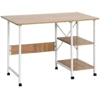 OKWISH Klapptisch mobiler Schreibtisch auf Rollen 107x55x76 cm Weiß mit klappbarer Tischplatte und Regal, MDF Holzplatte, platzsparend