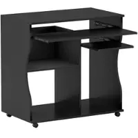 OKWISH Computertisch Schreibtisch 80x48x75 cm Schwarz mit Rollen und Tastaturablage, kompakter Bürotisch mit Ablagen für PC Zubehör