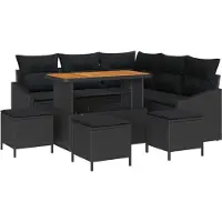 vidaXL Gartensofa-set mit Kissen 9 pcs Schwarz Poly Rattan