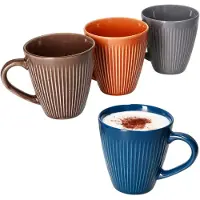 MamboCat Amor 4tlg Set Kaffeebecher 290ml Keramik Terrakotta Blau Grau Braun Rillen