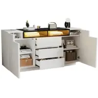 MODFU Doppelbett 140x200 mit Großer Stauraum und Regal,mit matratze,Bettgestell mit USB und Steckdose,Jugendbett mit Umbaubares Plattformbett,Mobiles Holzbett, Weiß