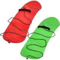 KOTARBAU 2er Set Kinder 68 x 20 cm ohne Bindung Schlitten Board Schneerutscher Kindersnowboard mit Seil Kunststoff Grün & Rot