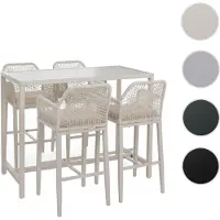 Mendler Set Bartisch + 4x Barhocker HWC-P91, Barstuhl Stehtisch, Outdoor Sitzpolster Seilgeflecht Metall creme