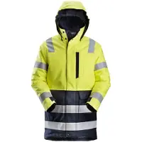 Snickers Workwear ProtecWork Hi-Vis wärmeisolierender Arbeitsparka, Kl. 3, EN 1149, 11611, 11612, 20471, 342, IEC 61482 HV-Gelb-Navy-XL/LONG