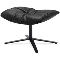 Freifrau Ottoman Leya Bezug Leder ebony, Fußkreuzgestell schwarz, Designer Hoffmann Kahleyss Design, 62x40x51 cm