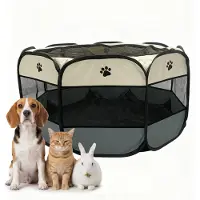 Relaxdays Welpenauslauf, faltbar, HxD: 58x114 cm, indoor, outdoor, Pop-up, tragbares Hundegehege, Polyester, mehrfarbig