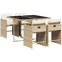 vidaXL 5-tlg. Garten-Essgruppe mit Kissen Beige Poly Rattan