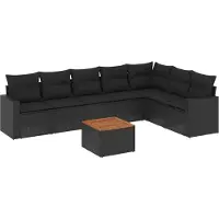 vidaXL 8-tlg. Garten-Sofagarnitur mit Kissen Schwarz Poly Rattan