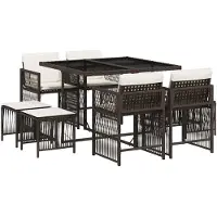 vidaXL 9-tlg. Garten-Essgruppe mit Kissen Braun Poly Rattan