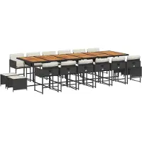 vidaXL 17-tlg. Garten-Essgruppe mit Kissen Schwarz Poly Rattan