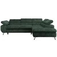 MKS Meble Ecksofa Sofa Grün, Wohnlandschaft L-Form mit Schlaffunktion und Bettkasten, Schlafsofa mit Bettkasten, Sofa mit Einstellbare Kopfstützen, Peter L - Grün Cord - Rechts Grün