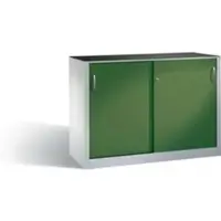 C+P Werkzeug-Beistellschrank mit Schiebetüren, innen 2 x 1 Boden, H1000xB1600xT400mm Front Resedagrün Korpus Lichtgrau