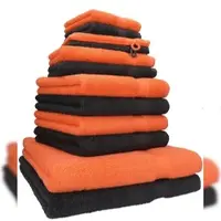 Betz 12-tlg. Handtuch-Set PREMIUM 100% Baumwolle 2 Duschtücher 4 Handtücher 2 Gästetücher 2 Seiftücher 2 Waschhandschuhe blutorange/graphit