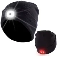 Lunartec Schwarze Strickmütze mit weißen (vorne) & roten (hinten) LEDs