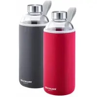 Westmark 2 Trinkflaschen Viva aus Glas 1 l, mit Cover, Set rot und1 x 5274226R Trinkflasche Viva aus Glas 1 l, mit Cover, rot1 x 5274226A Trinkflasche
