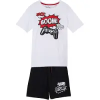 Bonprix T-Shirt & Bermudas Set, 2 bequeme Passform, mit kurzem Ärmel, mit Gaming-Print, aus Baumwolle