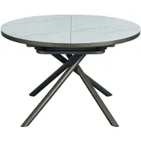 Vente-unique Ausziehbarer Esstisch für 4–6 Personen aus Keramik, MDF & Metall – Weiße & bronzefarbene Marmor-Optik – FEROLA