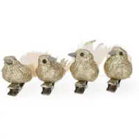 Décoris 4x Christbaumschmuck Kunststoff Vögel mit Federn & Clip 5cm - Vogel Figuren auf Klammer Weihnachtsbaumschmuck Weihnachten Dekovögel bruchfest Gold
