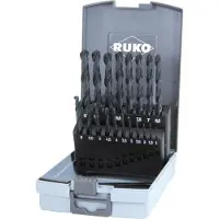 RUKO Spiralbohrer-Satz DIN 338 Typ N, HSS-R in Kunststoffkassette - 19 tlg.