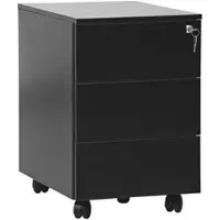 Gürkan Stahl-Rollcontainer mit 3 Schüben und Metallabdeckplatte schwarz, 40x62x60 cm