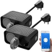 Luminea Home Control 2er-Set Outdoor-WLAN-2-fach-Steckdosen komp. zu Alexa & Google Ass.