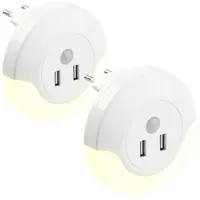 Autre 2 LED-Steckdosen-Nachtlichter, PIR- und Lichtsensor, 2x USB (10 Watt)