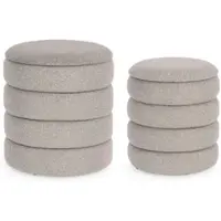 Bizzotto Pouf Katerina 2er-Set aus Boucle-Stoff, rundes Design mit Stauraum, hellgrau, weich gepolstert