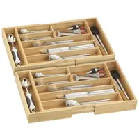 Rosenstein & Söhne 2er-Set variable Bambus-Besteckeinsätze, 6 - 8 Fächer, 37 - 45,5 cm