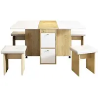 MODFU Esstisch Set klappbar ausziehbar mit 4 Stühlen 120x80x75 cm Weiß+Eiche, multifunktional als Essplatz oder Arbeitsfläche, pflegeleichte Spanplatte