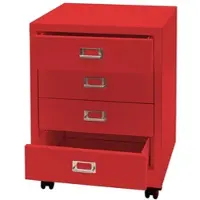 Proregal Rollcontainer | HxBxT 55x40x41cm | Metall 4 Schubladen | Rot | Schubladenschrank Stahlschrank Aktenschrank