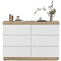 STILVORA Kommode 68×110×40 mit 6 Schubladen, Sideboard Stauraum, E1 Spanplatte, stabiler Schubladenschrank für Schlafzimmer Wohnzimmer, Weiß+Eiche