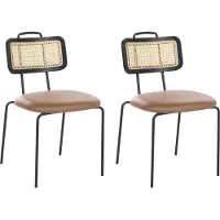 Beliani Esszimmerstuhl 2er Set Braun Kunstleder Sitz Schwarze Metallbeine Wiener Geflecht Ohne Armlehnen Retro Stil Modernes Design Boho Stil